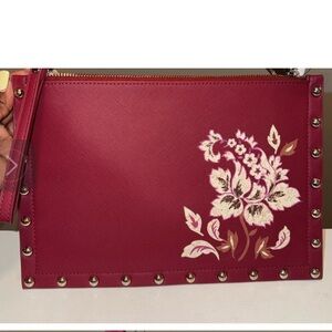 White House Black Market Studded Floral Burgundy Clutch/Wristlet
